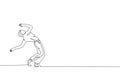 One single line drawing of young energetic man capoeira dancer perform dancing fight graphic vector illustration. Traditional