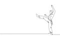 One single line drawing of young energetic man capoeira dancer perform dancing fight vector graphic illustration. Traditional