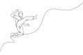 One single line drawing of young energetic man capoeira dancer perform dancing fight vector graphic illustration. Traditional