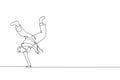 One single line drawing of young energetic man capoeira dancer perform dancing fight vector graphic illustration. Traditional