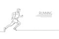 One single line drawing of young energetic man runner practice at run track vector illustration. Individual sports, training Royalty Free Stock Photo