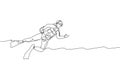 One single line drawing of young energetic man swimming on sea ocean to see fish, coral reef and underwater life vector