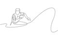 One single line drawing of young energetic man table tennis player ready to hit the ball vector illustration. Sport training Royalty Free Stock Photo