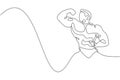 One single line drawing of young energetic model man bodybuilder pose charmingly vector illustration. Healthy workout concept.