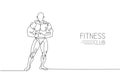 One single line drawing of young energetic model man bodybuilder pose vector illustration. Healthy workout in fitness center