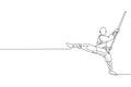 One single line drawing of young energetic shaolin monk man exercise kung fu fighting with stick at temple vector illustration.