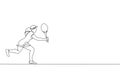 One single line drawing of young energetic tennis player hit the ball graphic vector illustration. Sport training concept. Modern Royalty Free Stock Photo