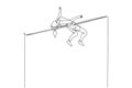 One single line drawing of young energetic woman exercise jump high to pass the bar graphic vector illustration. Healthy athletic