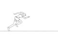 One single line drawing young energetic woman runner focus to sprint vector illustration graphic. Individual sports, training