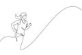 One single line drawing of young energetic woman runner run relax at track vector illustration. Individual sports, training Royalty Free Stock Photo