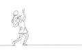 One single line drawing of young energetic woman tennis player ready to hit service ball vector illustration. Sport training Royalty Free Stock Photo