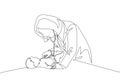 One single line drawing of young female pediatric doctor examining baby health condition and check the heart beat. Medical health