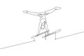 One single line drawing of young handsome gymnast man exercising parallel bars vector graphic illustration. Healthy lifestyle and Royalty Free Stock Photo