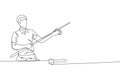 One single line drawing of young handsome man playing pool billiards at billiard room vector illustration graphic. Indoor sport Royalty Free Stock Photo