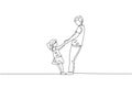 One single line drawing young happy dad and his daughter holding hands and dancing together at home graphic vector illustration. Royalty Free Stock Photo