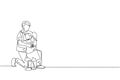 One single line drawing of young happy father hugging his lovely daughter full of warmth at school vector illustration. Parenting