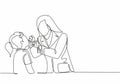 One single line drawing of young happy female dentist examining and do filling tooth to the young beautiful girl patient. Teeth Royalty Free Stock Photo