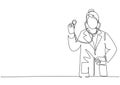 One single line drawing of young happy female doctor pose standing and holding stethoscope at hospital. Medical health care Royalty Free Stock Photo