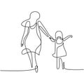 One single line drawing of young happy mom holding her daughter. A mother playing together with her child at home isolated on Royalty Free Stock Photo