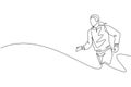 One single line drawing of young happy runner man exercise to improve stamina graphic vector graphic illustration. Healthy