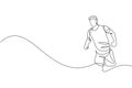 One single line drawing of young happy runner man exercise to improve stamina graphic vector illustration. Healthy lifestyle and