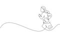 One single line drawing of young happy runner man exercise to improve stamina vector illustration graphic. Healthy lifestyle and