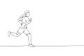 One single line drawing of young happy runner man wearing hoodie exercise to improve stamina vector illustration. Healthy