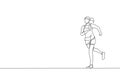 One single line drawing of young happy runner woman exercise to improve stamina vector graphic illustration. Healthy lifestyle and