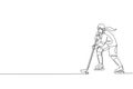 One single line drawing of young ice hockey player in action to play a competitive game on ice rink stadium vector graphic Royalty Free Stock Photo