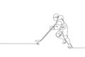 One single line drawing of young ice hockey player in action to play a competitive game on ice rink stadium vector illustration Royalty Free Stock Photo