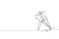 One single line drawing of young ice hockey player in action to play a competitive game on ice rink stadium vector illustration Royalty Free Stock Photo