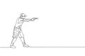 One single line drawing of young man practicing to shot target in range on shooting training ground graphic vector illustration. Royalty Free Stock Photo