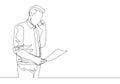 One single line drawing of young manager call recruitment manager with cellphone and ask application letter from applicant