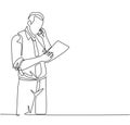 One single line drawing of young manager call recruitment manager with cellphone and ask application letter from applicant.