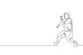 One single line drawing of young modern street dancer man with hoodie performing hip hop dance on the stage vector illustration Royalty Free Stock Photo