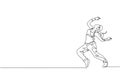 One single line drawing of young modern street dancer woman performing hip hop dance on the stage graphic vector illustration.