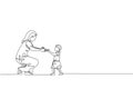 One single line drawing of young mother ready to hug daughter who learned to walk towards her at home vector illustration. Happy Royalty Free Stock Photo
