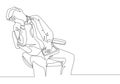 One single line drawing of young sleepy male worker fall asleep on work chair while he was working. Business fatigue at the office Royalty Free Stock Photo