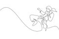 One single line drawing of young sporty karateka girl in fight uniform with belt exercising martial art at gym vector illustration Royalty Free Stock Photo