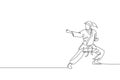 One single line drawing of young sporty karateka girl in fight uniform with belt exercising martial art at gym vector illustration Royalty Free Stock Photo