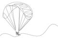 One single line drawing of young sporty man flying with paragliding parachute on the sky vector illustration graphic. Extreme