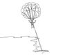 One single line drawing of young sporty man flying with parasailing parachute on the sky pulled by boat graphic vector
