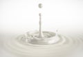 One single milk drop splashing in milk pool with ripples Royalty Free Stock Photo