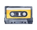 Compact audio cassette watercolour illustration.