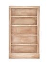 Watercolour illustration of traditional empty wooden bookcase.