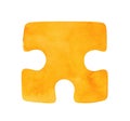 Water color painting of bright yellow jigsaw puzzle piece shape. Royalty Free Stock Photo