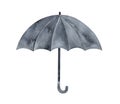 Water color illustration of black opened umbrella with curved hook handle.