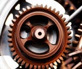 One single old rusty steampunk gear, machine part detail, closeup, mechanism element macro, extreme closeup, nobody. Large old Royalty Free Stock Photo