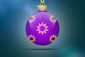 One single purple hanging christmas tree ball with golden stars ornaments Royalty Free Stock Photo