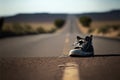One single sneaker shoe in the middle of nowhere on a lonely road Royalty Free Stock Photo